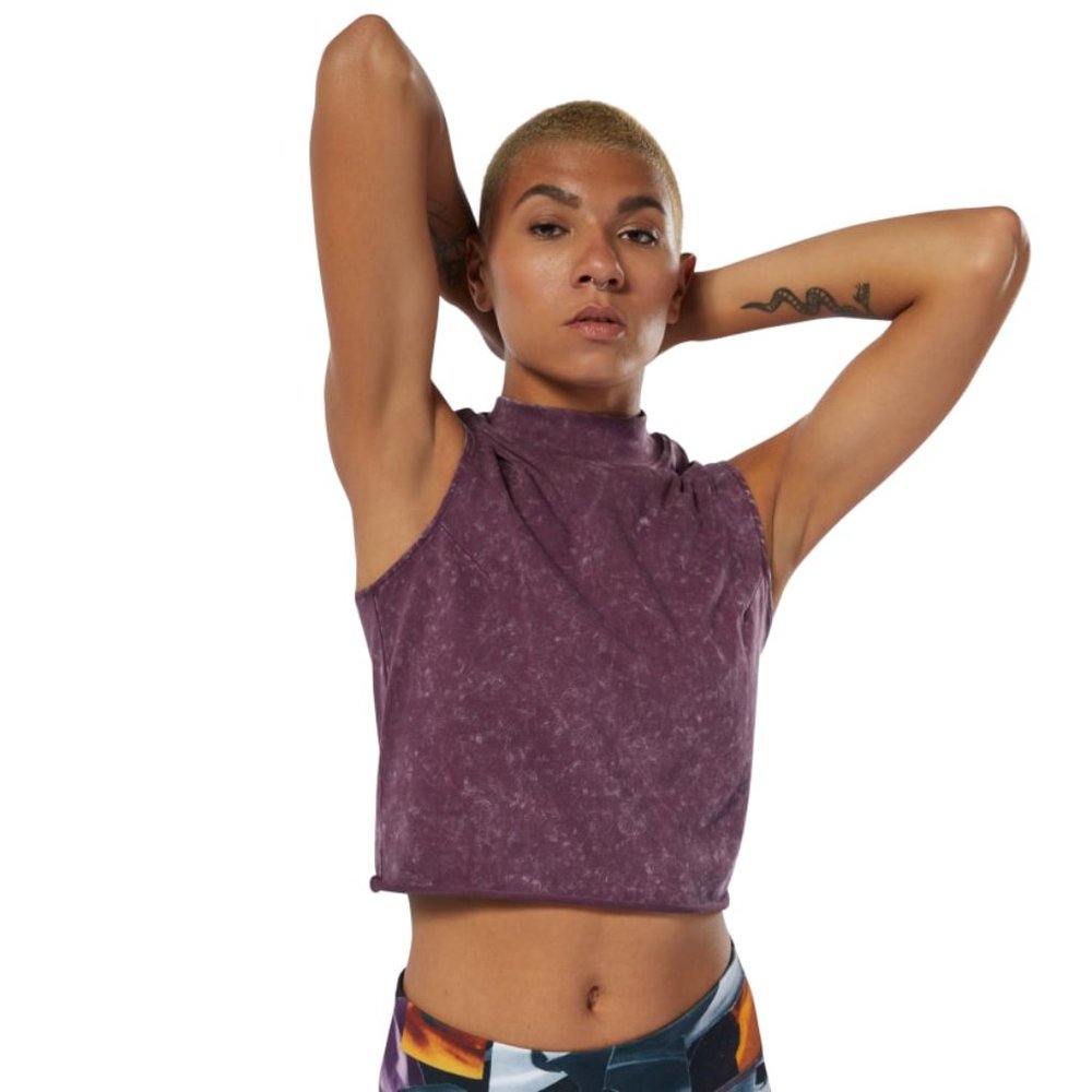 Reebok Studio Crop High Neck Sleeveless Purple Top
